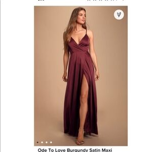 💘 Lulu’s Ode to Love Burgundy Satin Maxi Dress